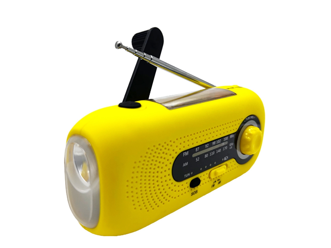 Rádio de Emergência AQUAFORGE com células solares e manivela, 2000mah, portátil, am/fm, amarelo