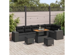Vidaxl Conjunto de Sofá de Jardim com Almofada 9 Pcs Preto Vime Pe
