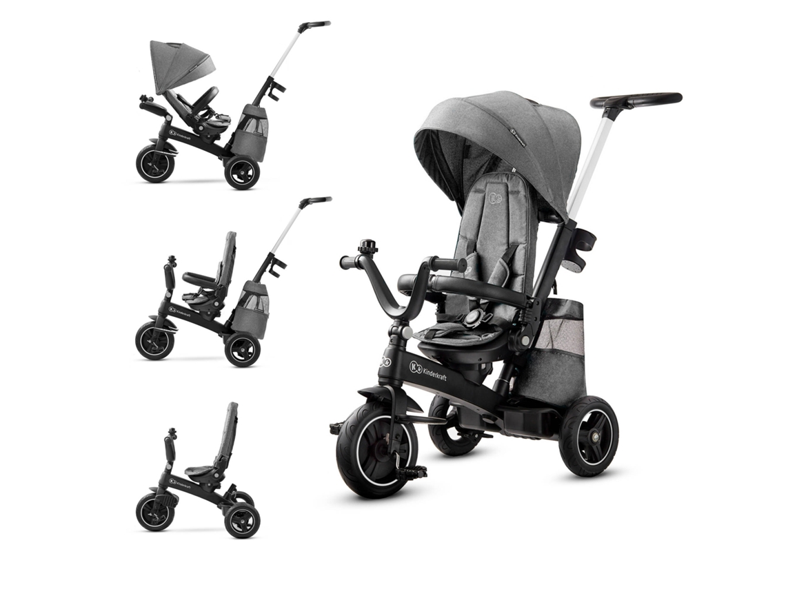 Triciclo Kinderkraft Easytwist Evolutivo 5 Em 1 Com Assento Giratório 360° E Capota Upf 50+ Cinzento