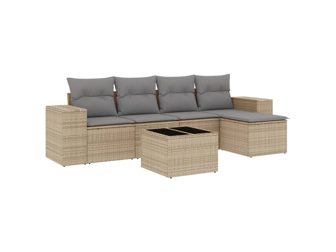 Maison Exclusive - 6 Pcs Conjunto De Sofás P/ Jardim Com Almofadões Vime Pe Bege