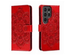 Capa De Couro Para Celular Samsung Galaxy S23 Ultra 5g Com Estampa De Mandala Solar Em Relevo