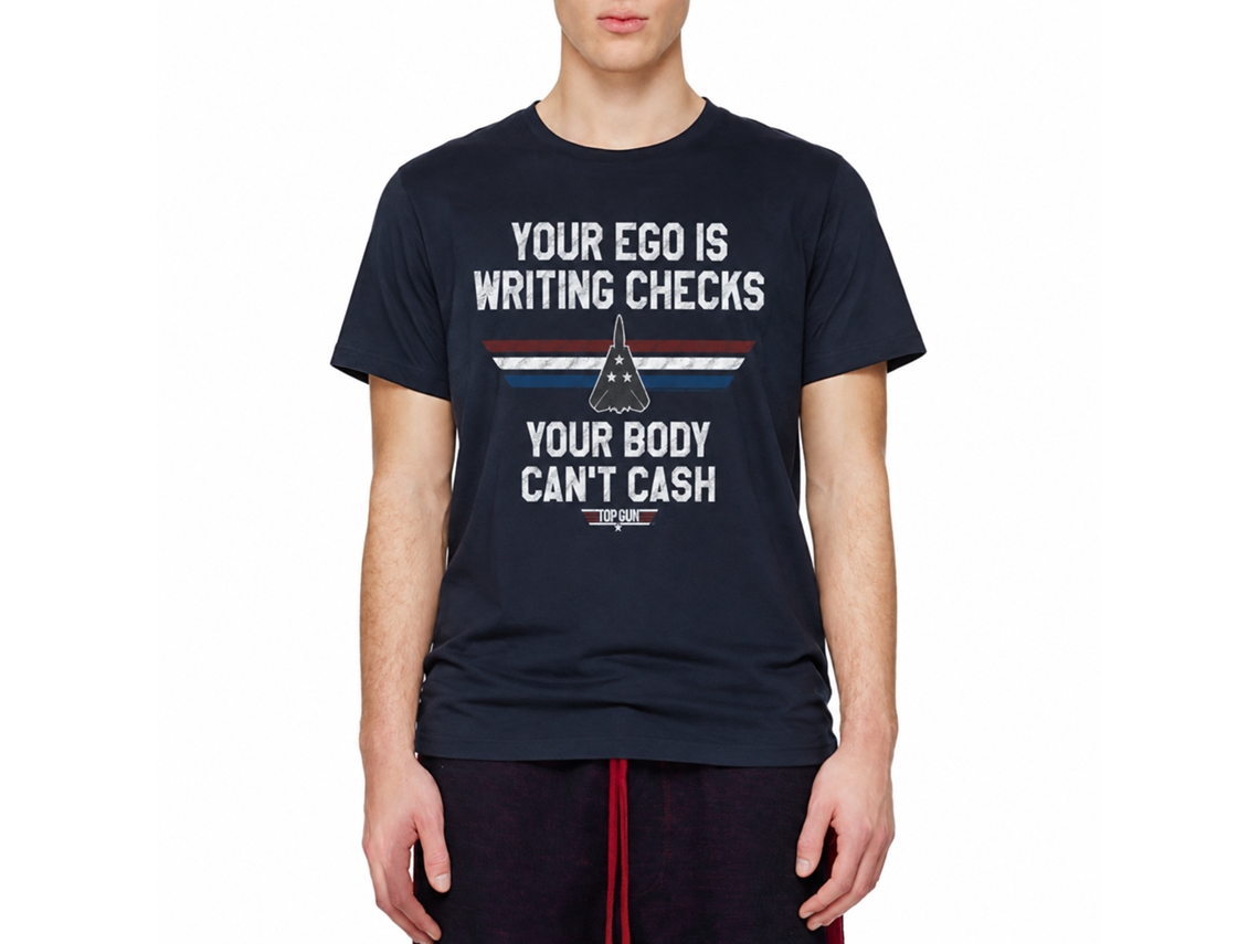 Rockinstone Top Gun Movie Ego Check Navy Adult T-shirt Size:l