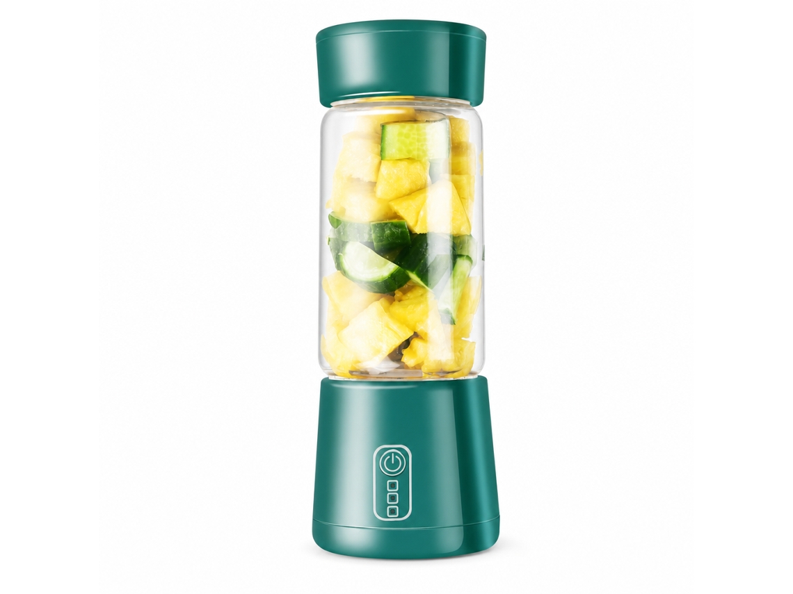 Liquidificador Portátil Elétrico Usb Com Copo De Vidro E 6 Lâminas, Verde, Para Sumos E Smoothies