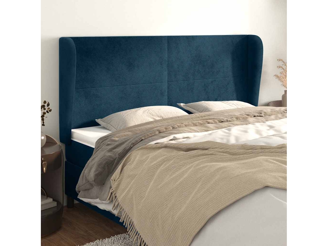 Vidaxl Cabeceira Cama C/ Abas Veludo 183x23x118/128 Cm Azul-escuro