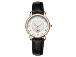 Relógio Feminino de Quartzo com Strass e Pulseira de Couro Preto