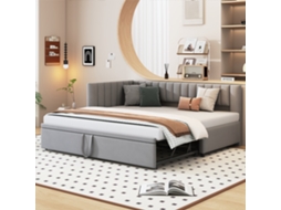 Sofá Cama Multifuncional Veludo Cinza 90/180x200cm Camada Extra
