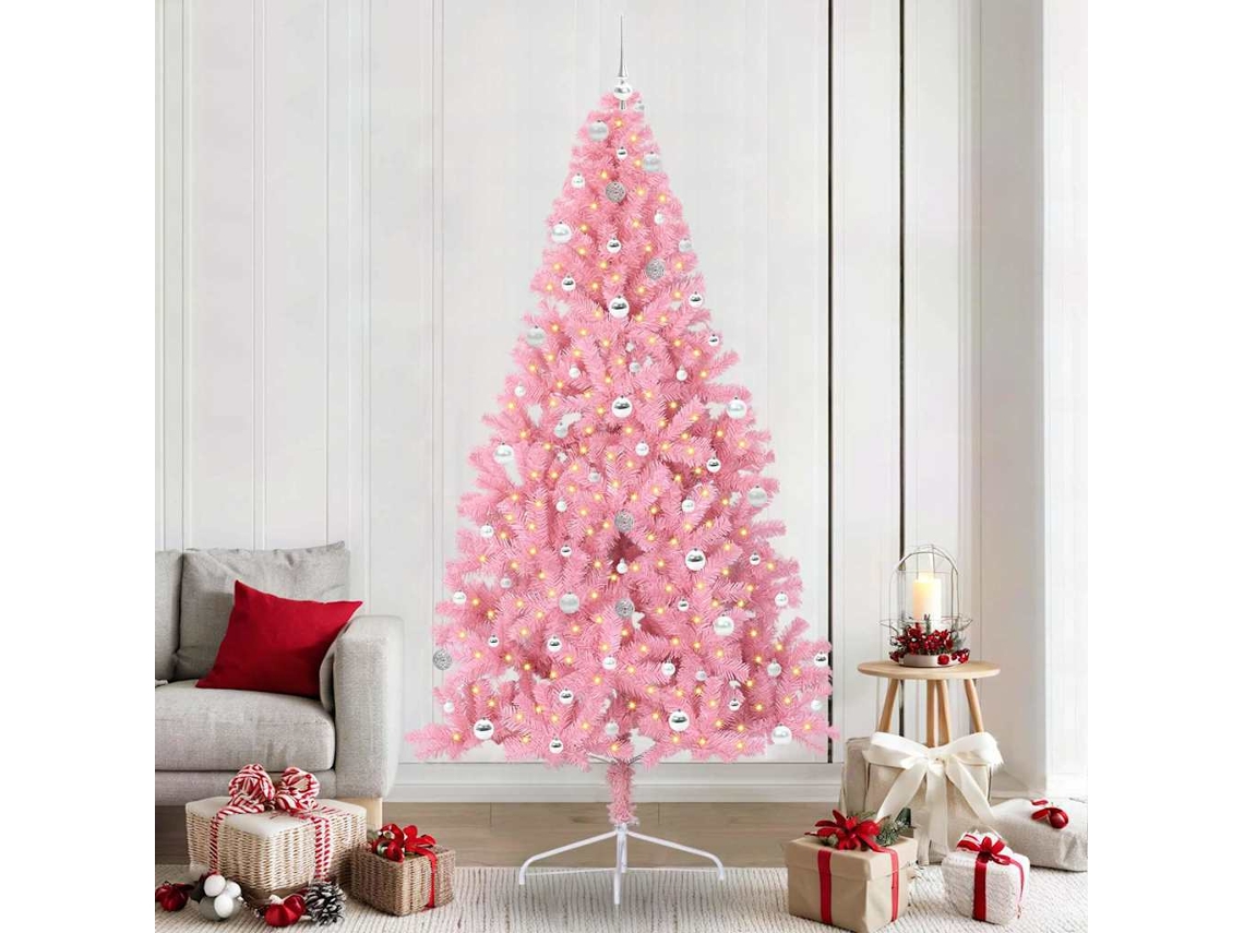 Vidaxl Árvore De Natal Artificial Pré-iluminada Rosa 240 Cm Pvc