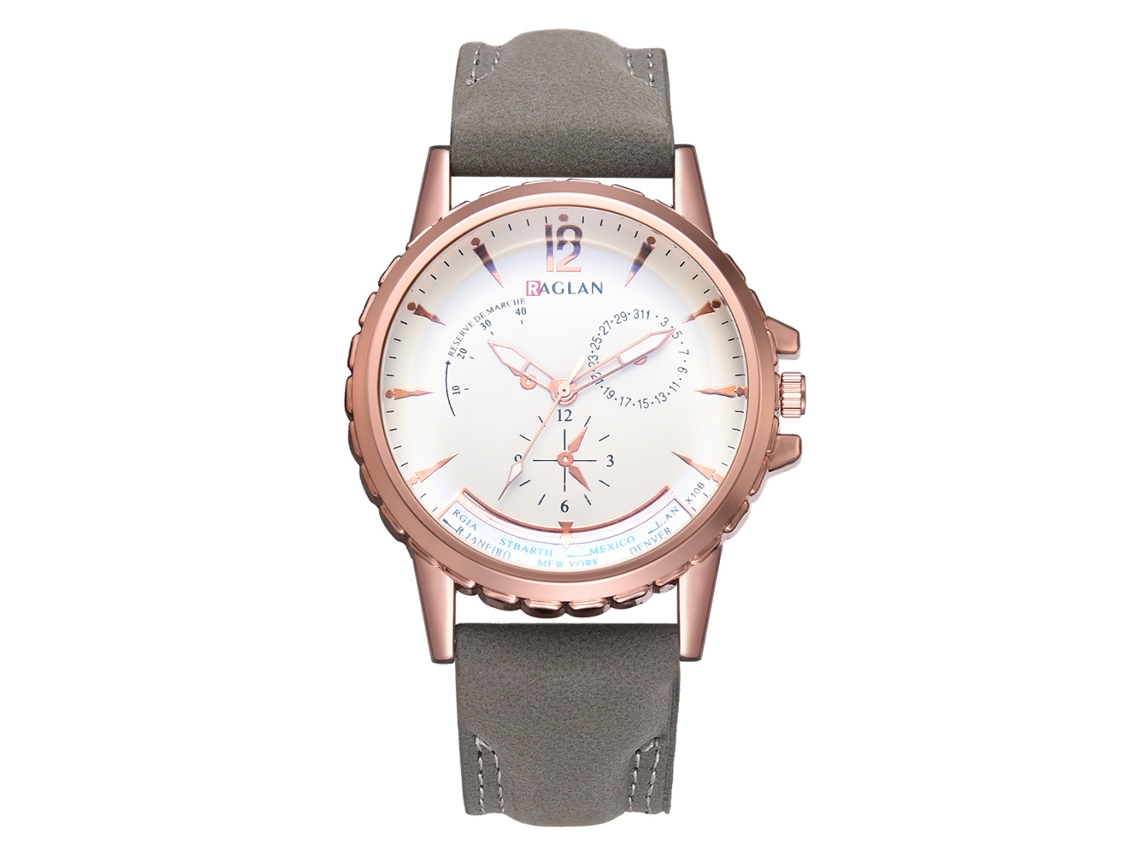 Relógio de pulso masculino de quartzo com pulseira de PU, estilo casual e elegante, cinza.