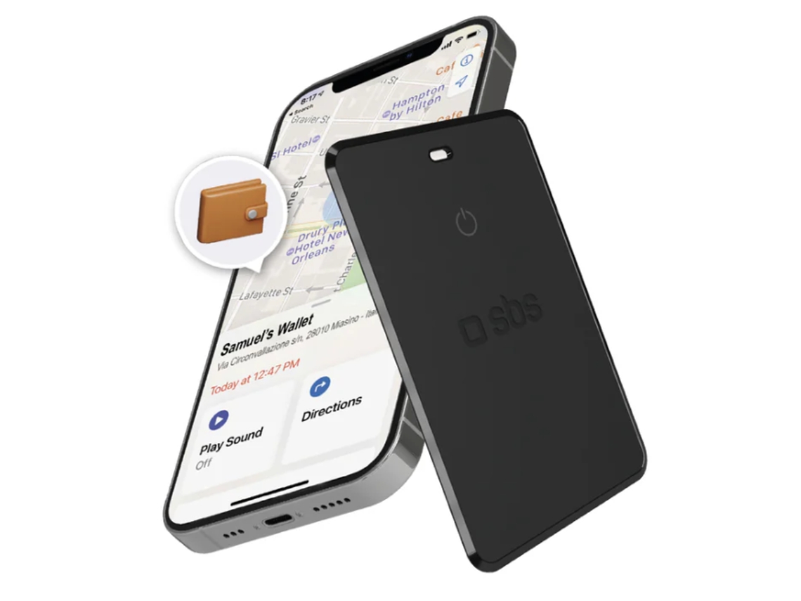 Localizador de Objetos SBS Track My Card Ultrafino (Compatível com Apple Find My - Preto)
