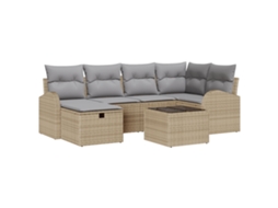 Conjunto 7 Conjunto De Sofá De Jardim Vidaxl Bege Vime Pe (55 X 55 X 37 Cm)