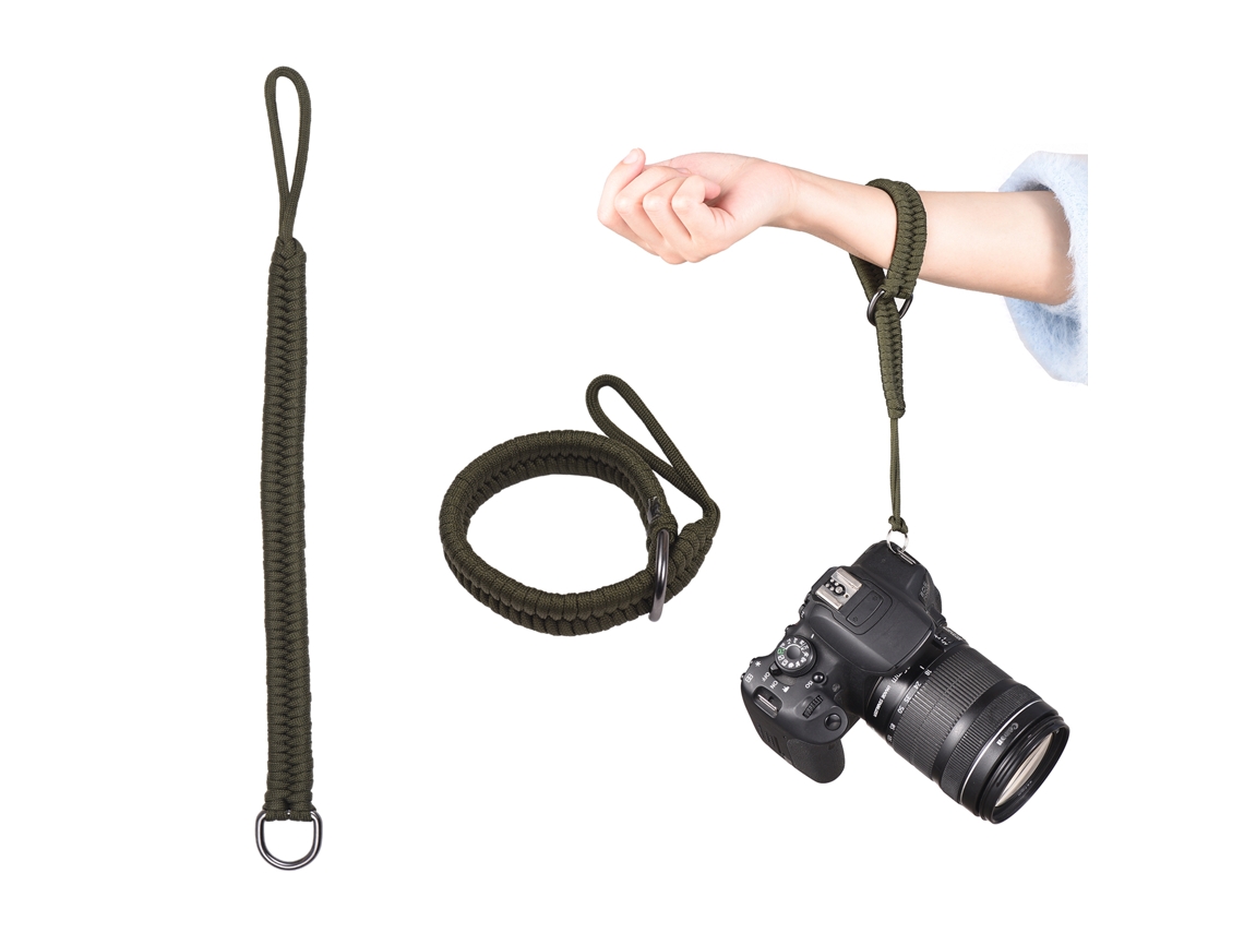 Alça de pulso universal ajustável de 35 cm com sistema de liberação rápida para câmeras DSLR e mirrorless.