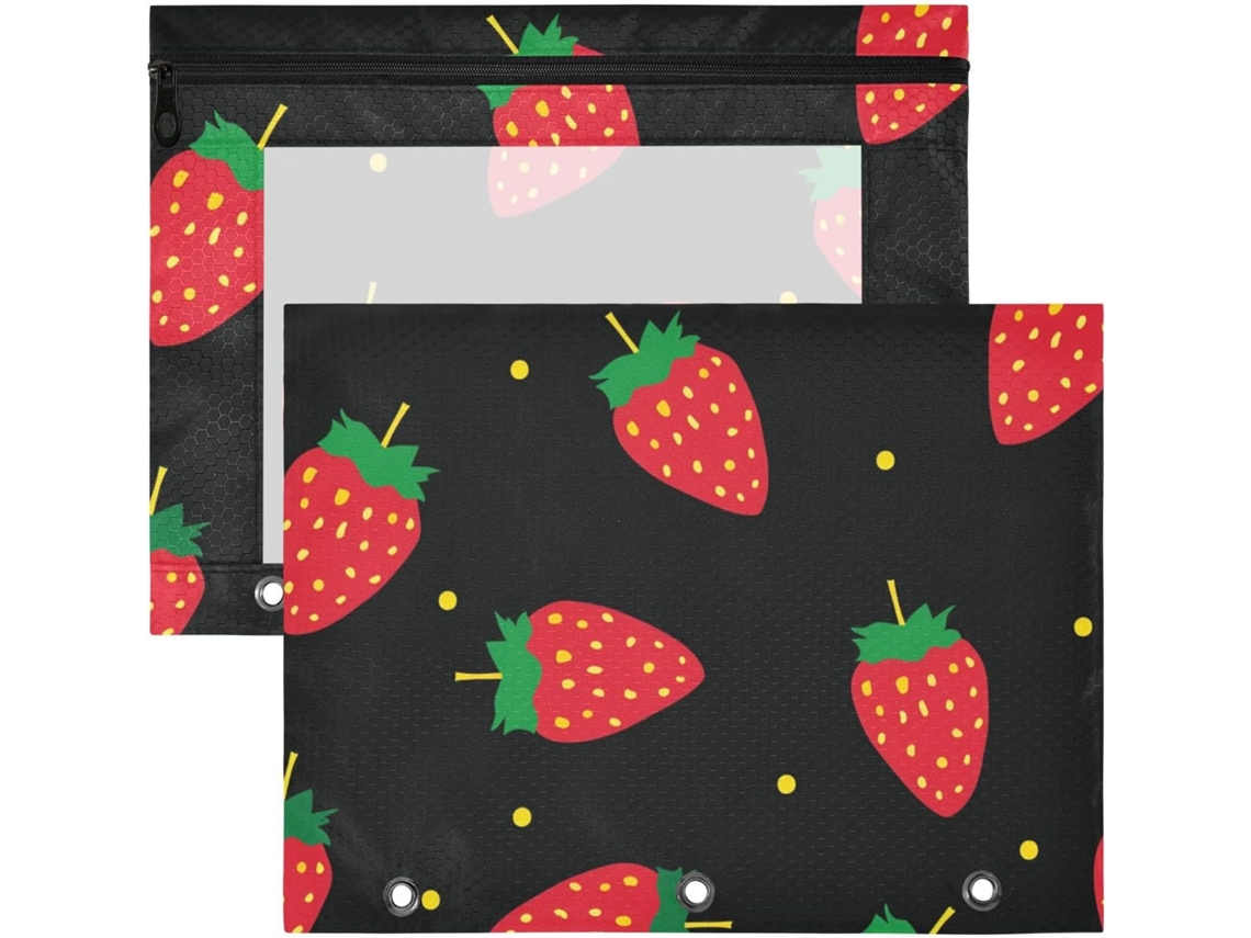 Conjunto de 2 Estojos com Janela Transparente para Folhas A4 Material Escolar Estampa Minimalista Morango Pr