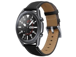 Pulseira De Couro Com Fivela Prateada Para Samsung Galaxy Watch3 45mm (preta)