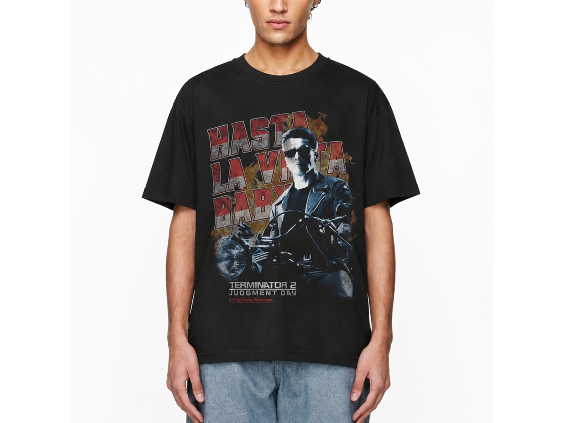 Rockinstone Terminator 2 Hasta La Vista Motorcycle Black T-shirt Size:m