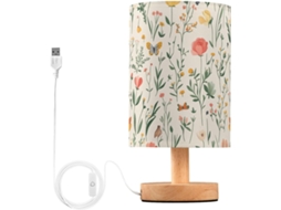 Abajur De Mesa Kll Com Porta Usb, Estampa De Flores Verão, Rosa E Prata, Ideal Para Varandas E Ambientes Internos