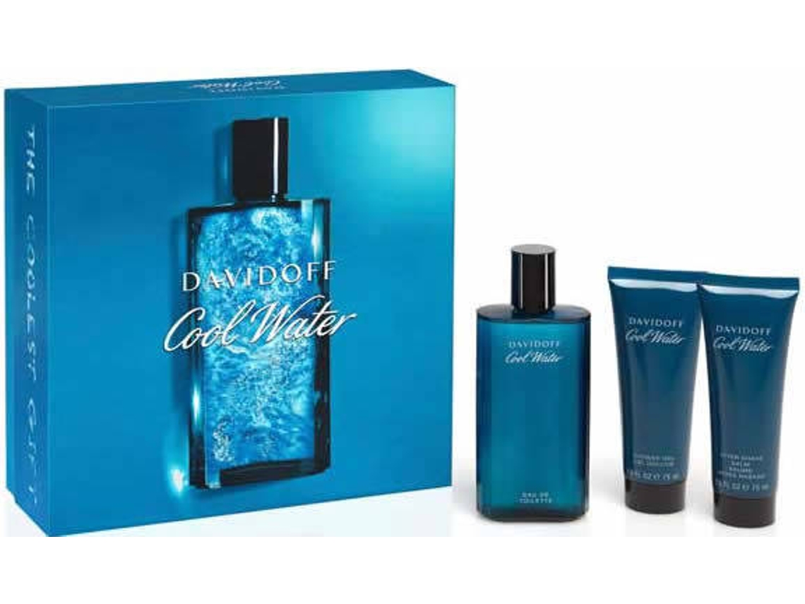 Coffret DAVIDOFF Cool Water Edt 125 ml Spray + Balsam Após Shave 75 ml + Gel Shower 75 ml