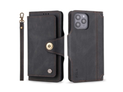 Capa Pega Para Iphone 12 Pele Sintética Com Porta-cartões Preto