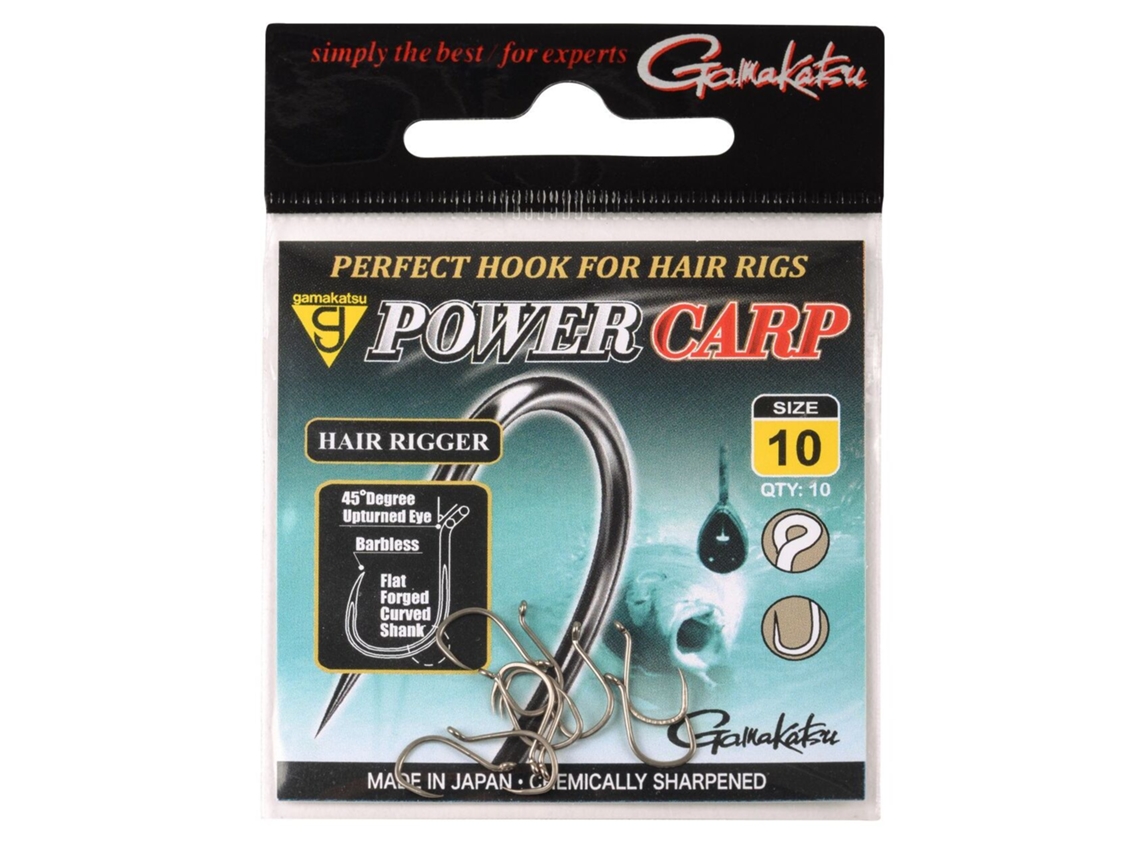 Pacote de 10 Ganchos GAMAKATSU Power Carp Hair Rigger Barbless