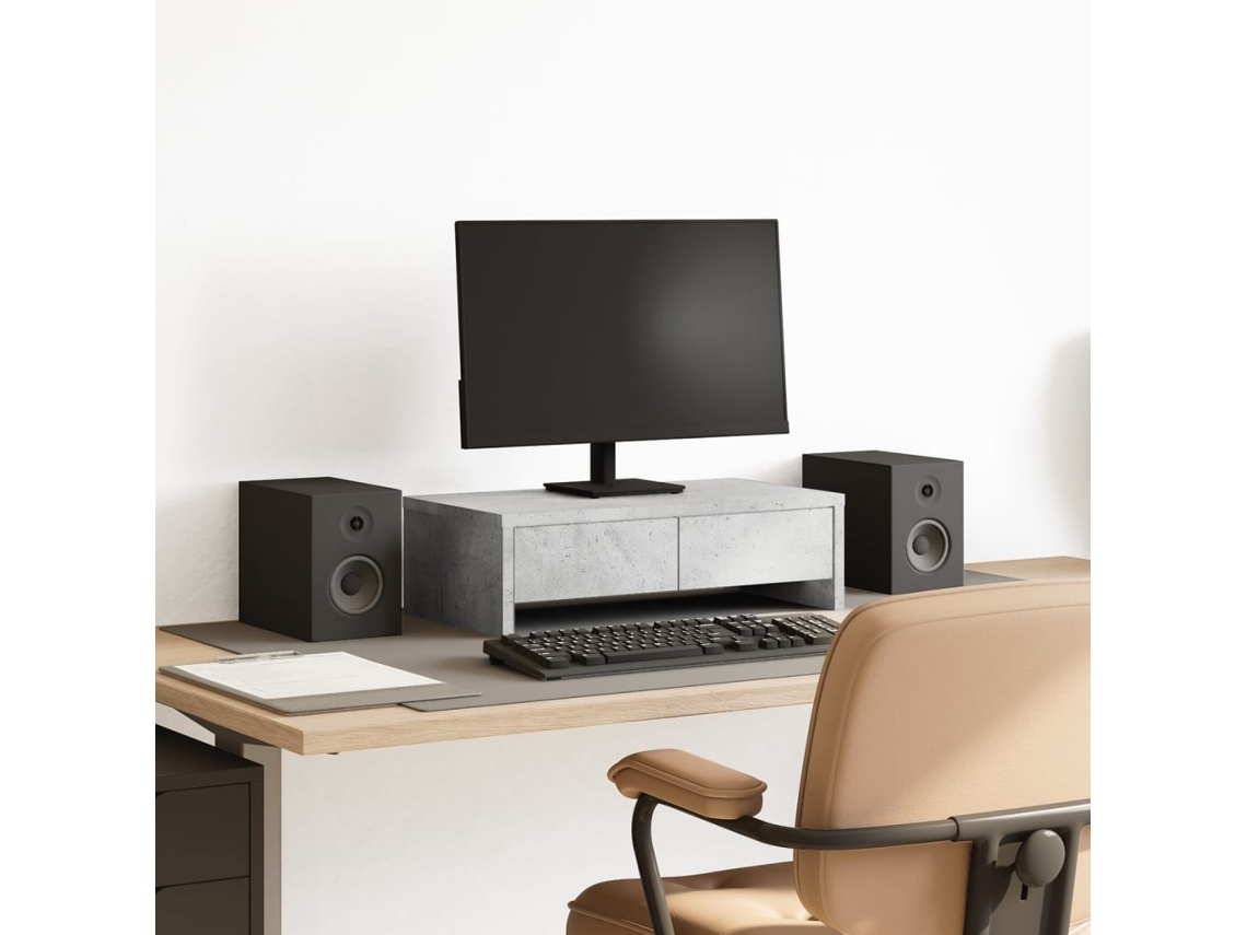 Vidaxl Suporte Monitor C/ Gavetas Derivados Madeira Cinzento Cimento