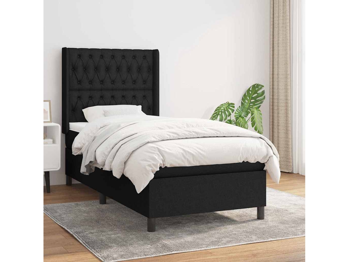 Vidaxl Cama Com Molas/colchão 90x200 Cm Tecido Preto