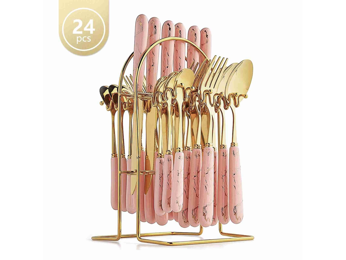 Conjunto de Talheres LAXISCREED Ouro e Rosa 24 Peças