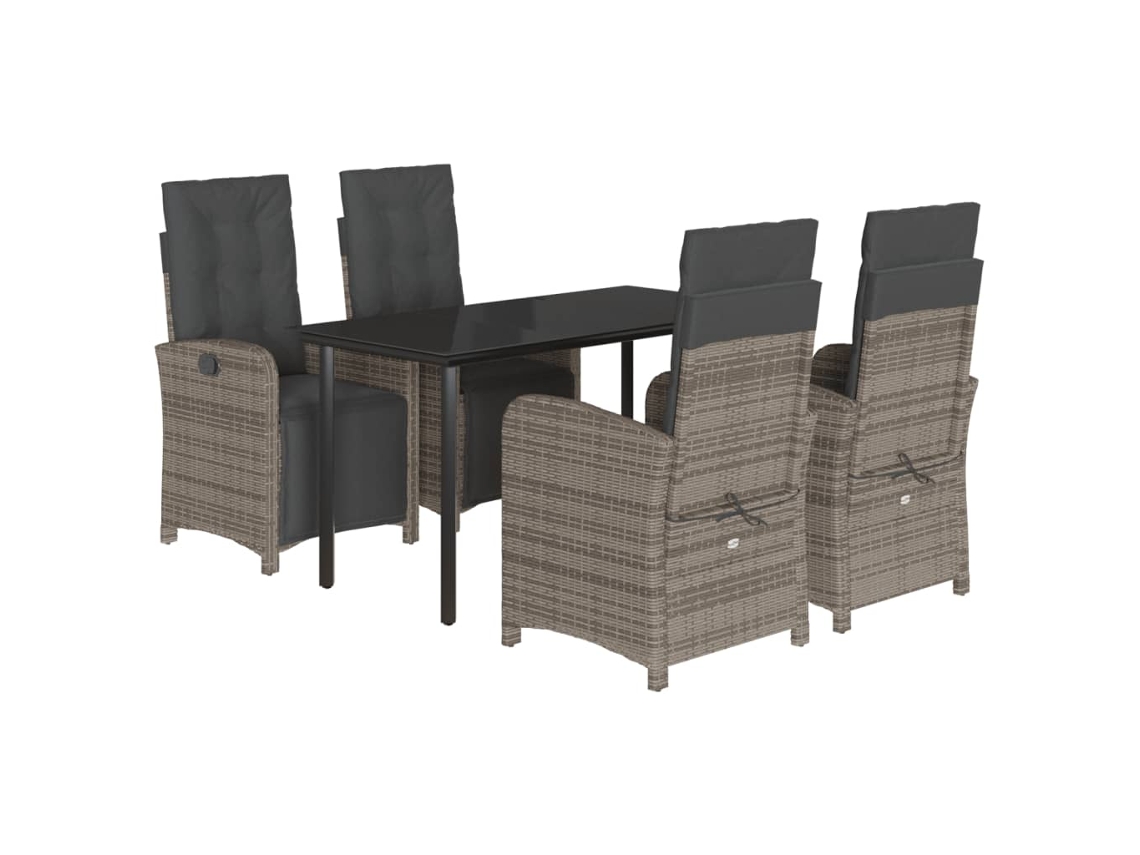 Conjunto de 5 Jantar para Jardim com Almofadões Vime Pe Cinza MAISON EXCLUSIVE