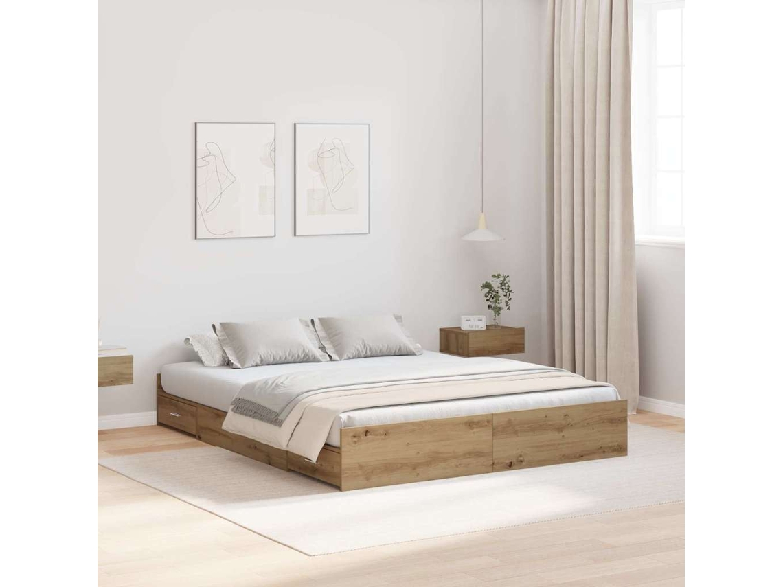 Vidaxl Estrado de Cama com Arrumação Carvalho Artesanal 140 X 200 Cm