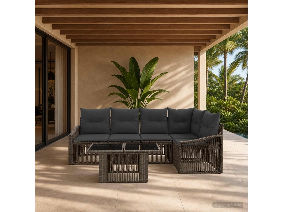 Vidaxl Conjunto De Sofá De Jardim 6 Unid. Cinza E Cinza Escuro Vime Pe