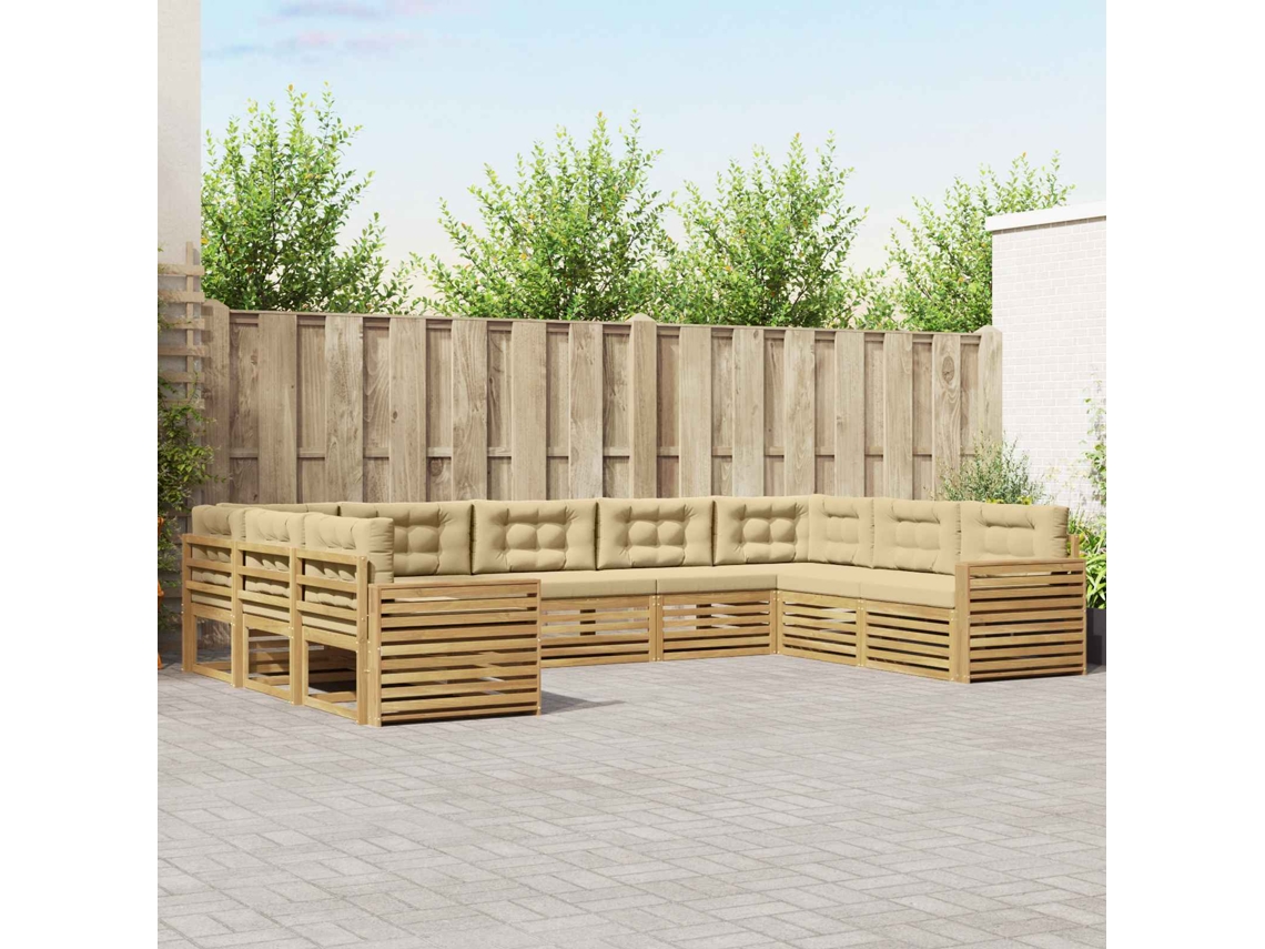 Vidaxl Conjunto De Sofás Para Exterior 9 Unid. Branco E Bege