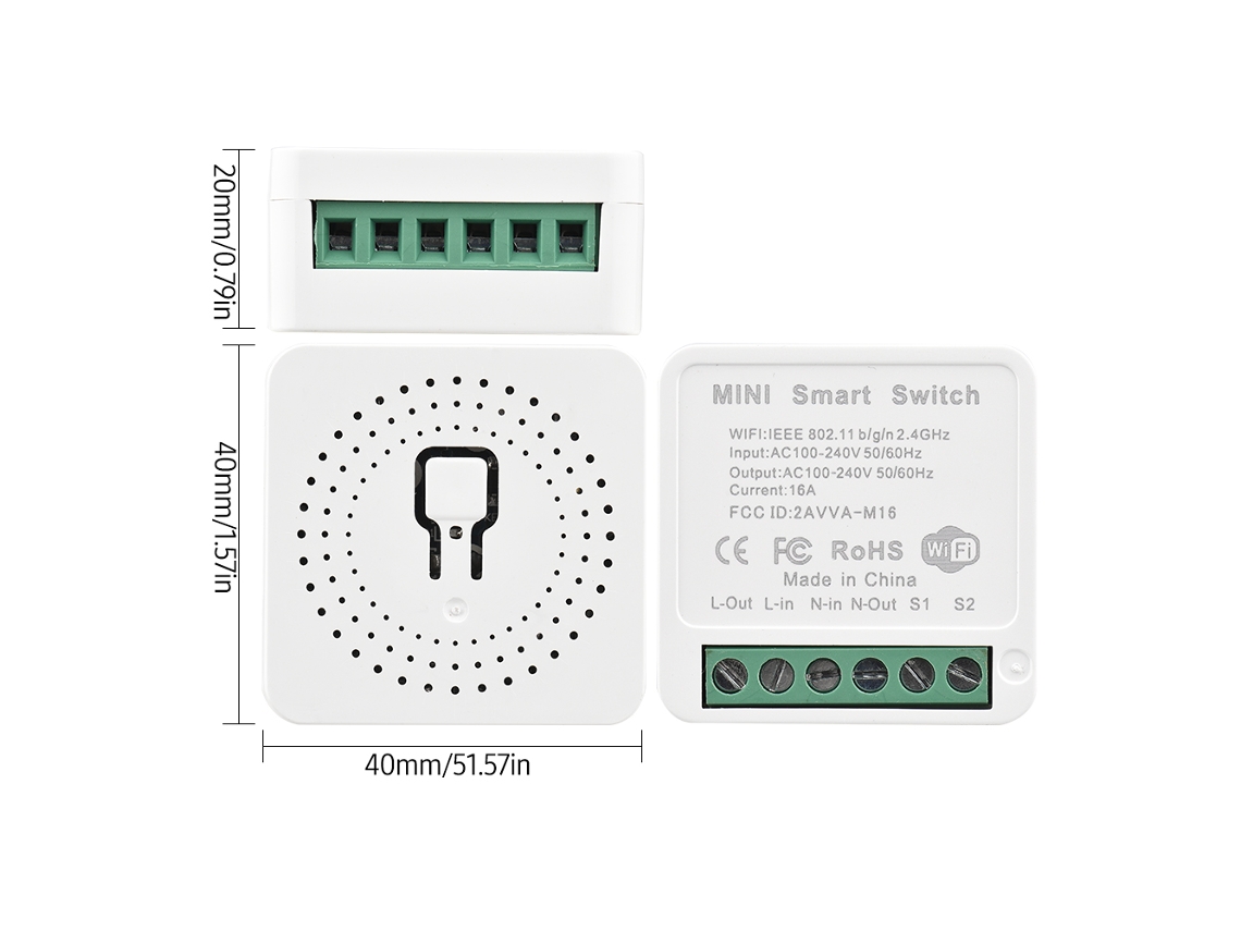 Módulo de Interruptor Wi-Fi Inteligente 16A, Controle por App, Voz, Temporizador, Automação Residencial, DIY | S/MARCA