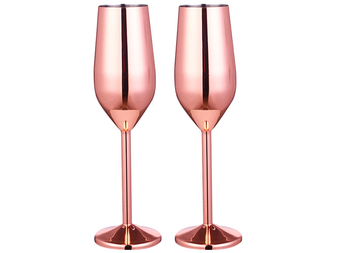 Conjunto De 2 Taças De Aço Inoxidável Taça De Champanhe 220Ml Ouro Rosa JEIIBRZUI