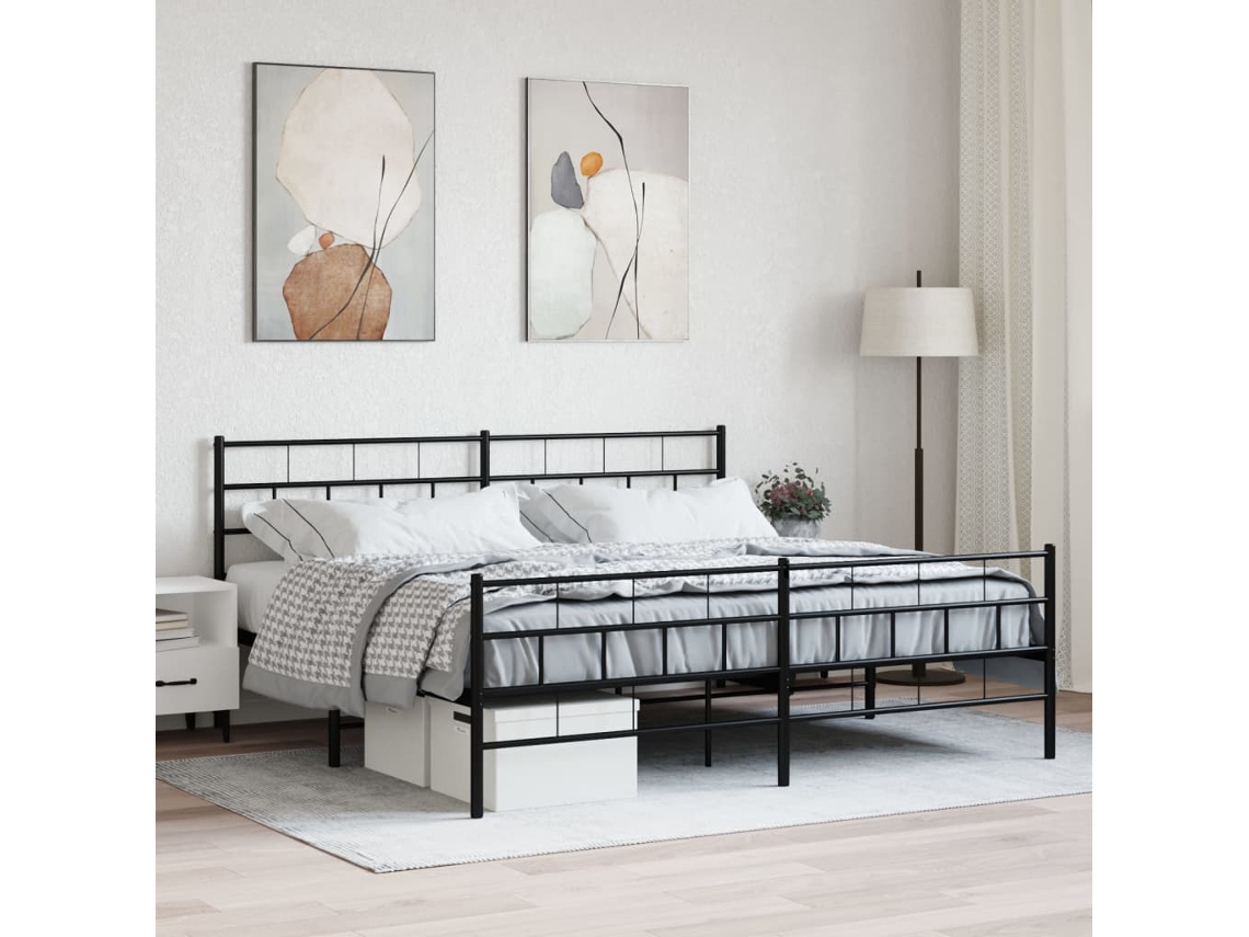 Vidaxl Estrutura De Cama Com Cabeceira E Pés 200x200 Cm Metal Preto