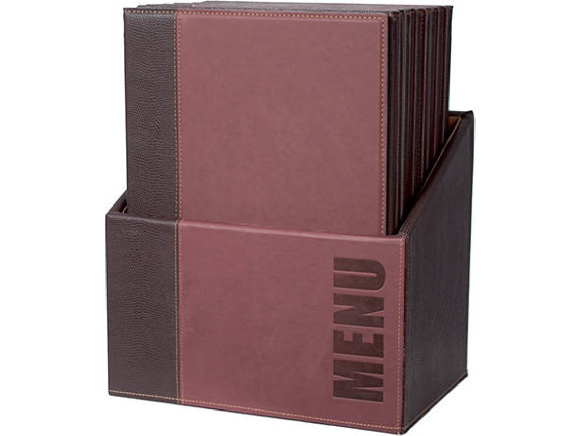 Conjunto Caixa + 20 Capas de Menu A4 SECURIT Trendy Bordô (Pele Sintética - 35 x 28 x 20 cm)