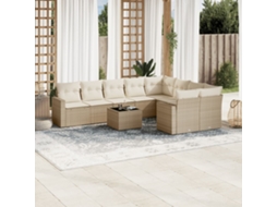 Vidaxl 10 Pcs Conjunto De Sofás P/ Jardim Com Almofadões Vime Pe Bege