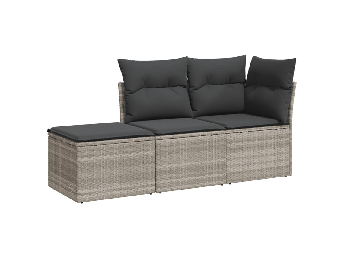 Conjunto de 3 Sofás de Jardim com Almofadões Vime Pe Cinzento Claro MAISON EXCLUSIVE (3 pcs)