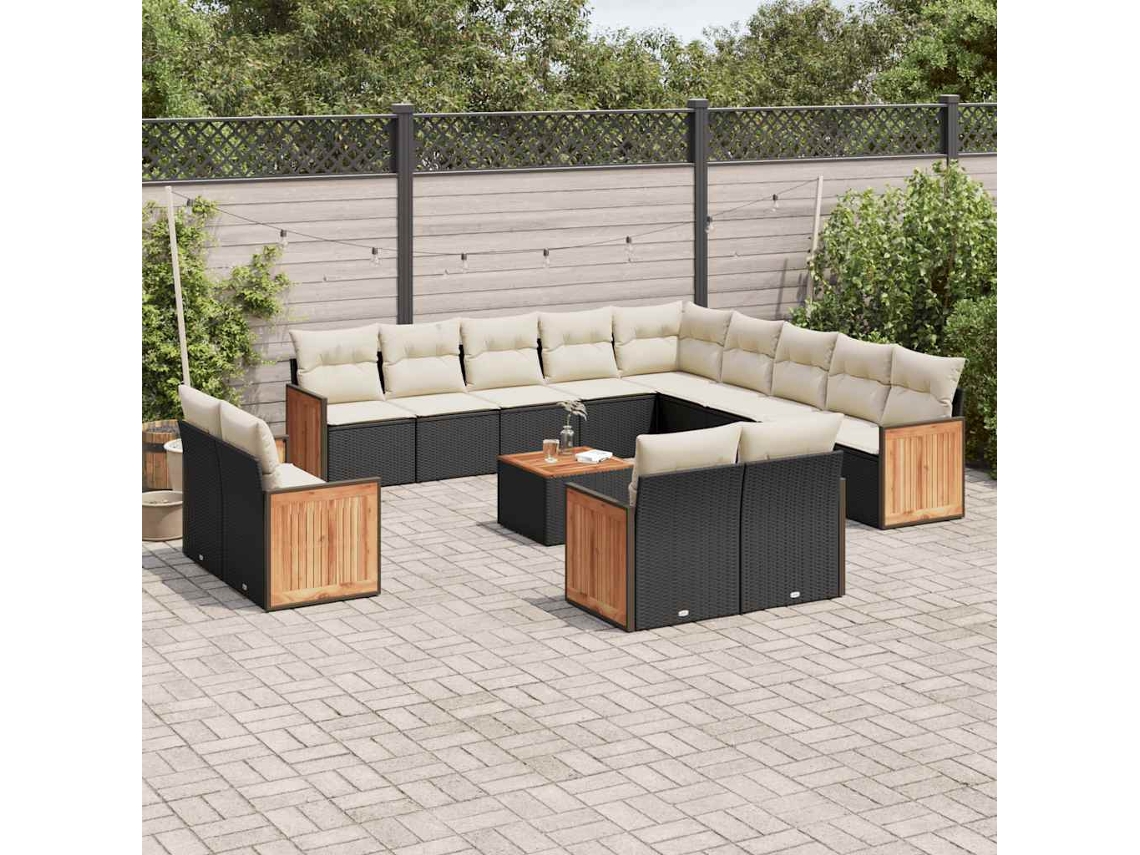 Vidaxl 14 Pcs Conjunto De Sofás P/ Jardim C/ Almofadões Vime Pe Preto