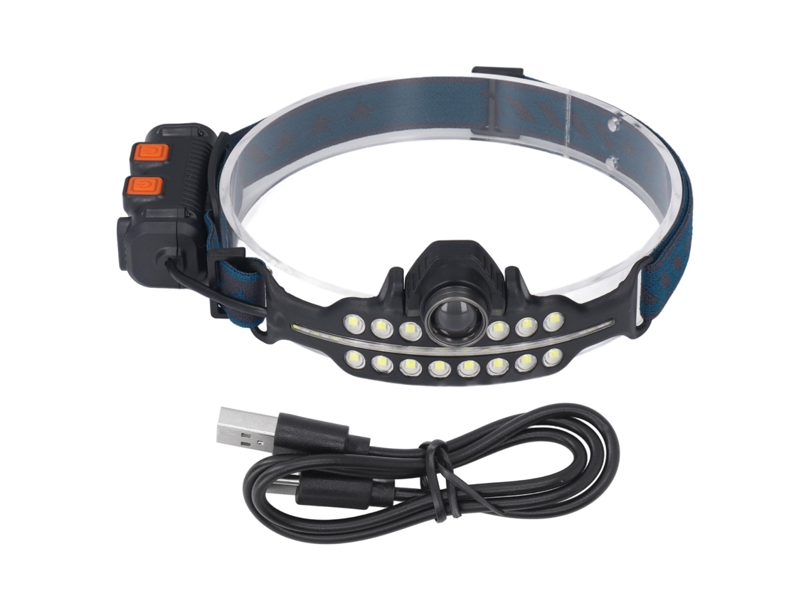 2026 lanterna Frontal Led de Carga por Inducción Usb c com Luz Vermelha de Alerta Ajustável para Trabalho e Camping