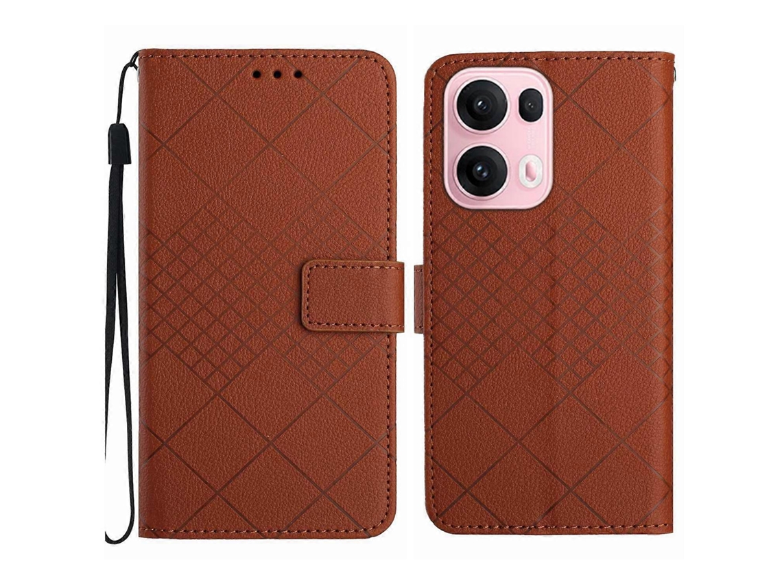 Capa De Couro Com Textura De Grade Rômbica Para Celular
