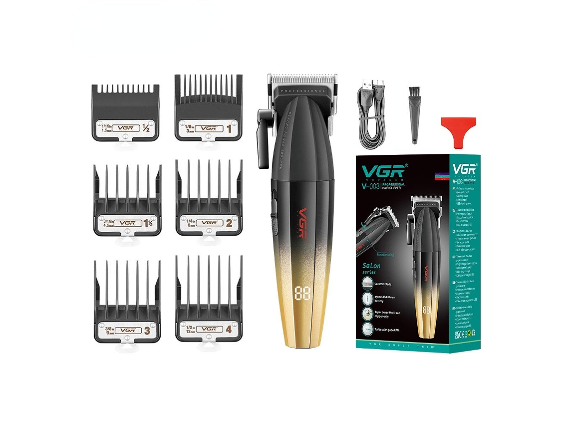 Máquina de Cortar Cabelo Profissional com Luz Led, Aparador Elétrico Ajustável, 9000 Rpm MDUG (dourado)