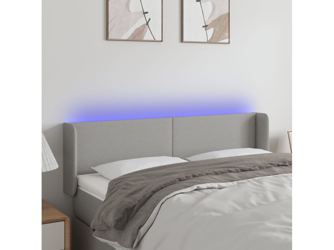 Vidaxl Cabeceira Cama C/ Luzes Led Tecido 147x16x78/88 Cm Cinza-claro