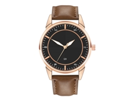 Reloj Analógico Hombre Cuero Pu Resistente Al Agua Dial Negro Café Oscuro