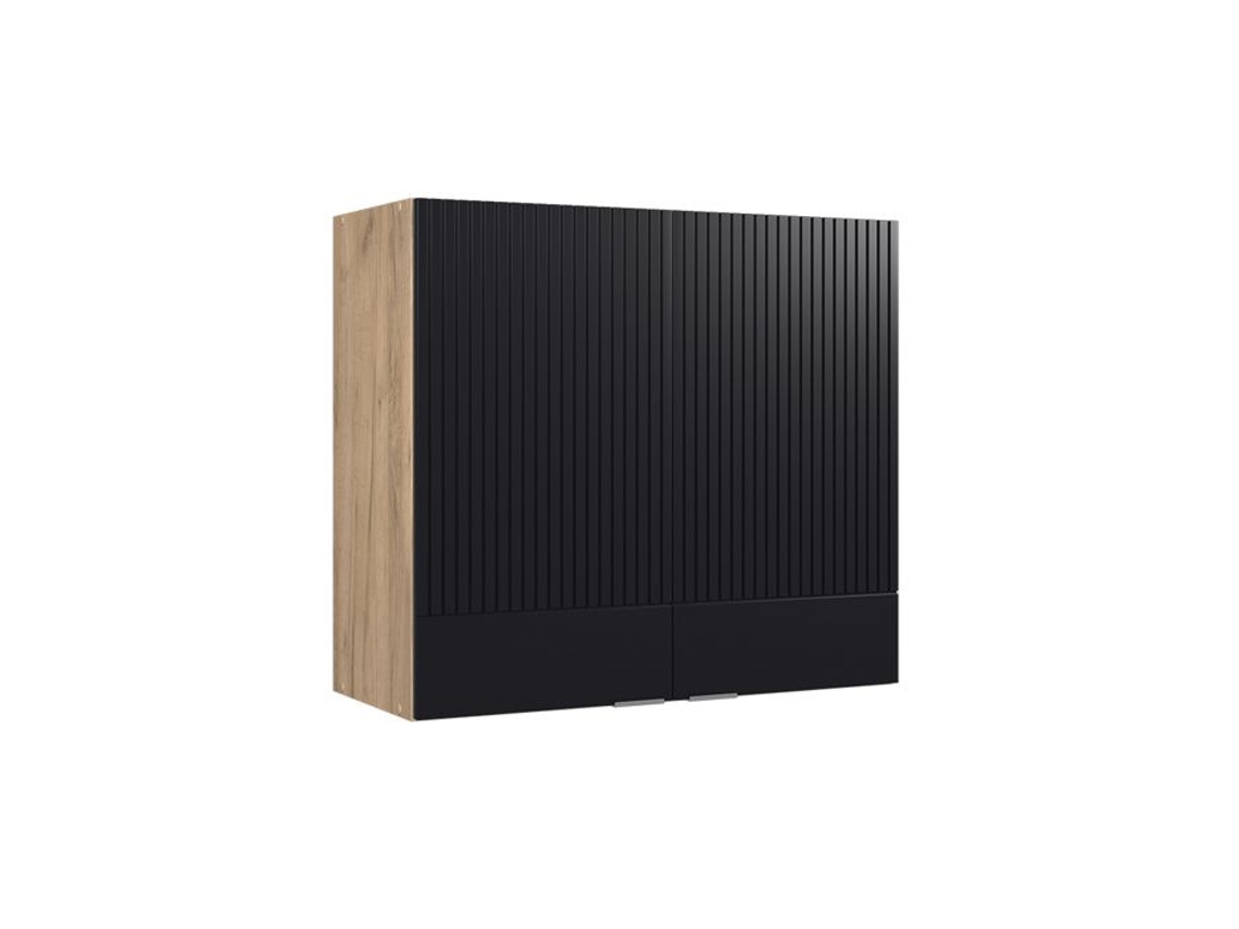 Armário De Cozinha Alto Com Vidro Fame Line, 80cm, Preto Listrado, Carvalho Dourado, Vicco