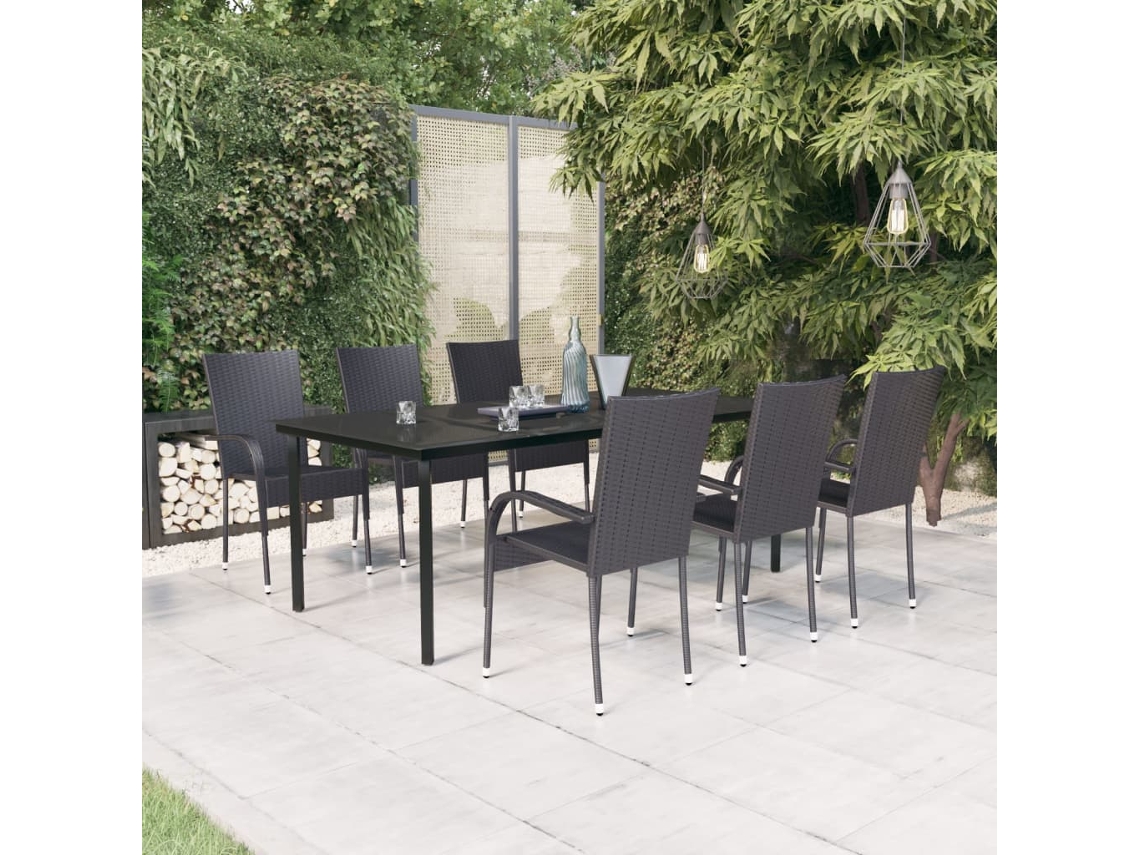 Vidaxl 7 Pcs Conjunto De Jantar Para Jardim Preto