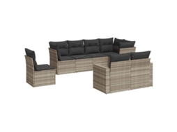 Conjunto de 8 Sofás Jardim com Almofadões Vime Pe Cinzento Claro MAISON EXCLUSIVE (8 pcs)
