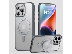 Capa Iphone 16 Pro Com Suporte Magnético Invisível (magsafe) Ultra Fina Antichoque Translúcida Fosca - Cinza Fosco