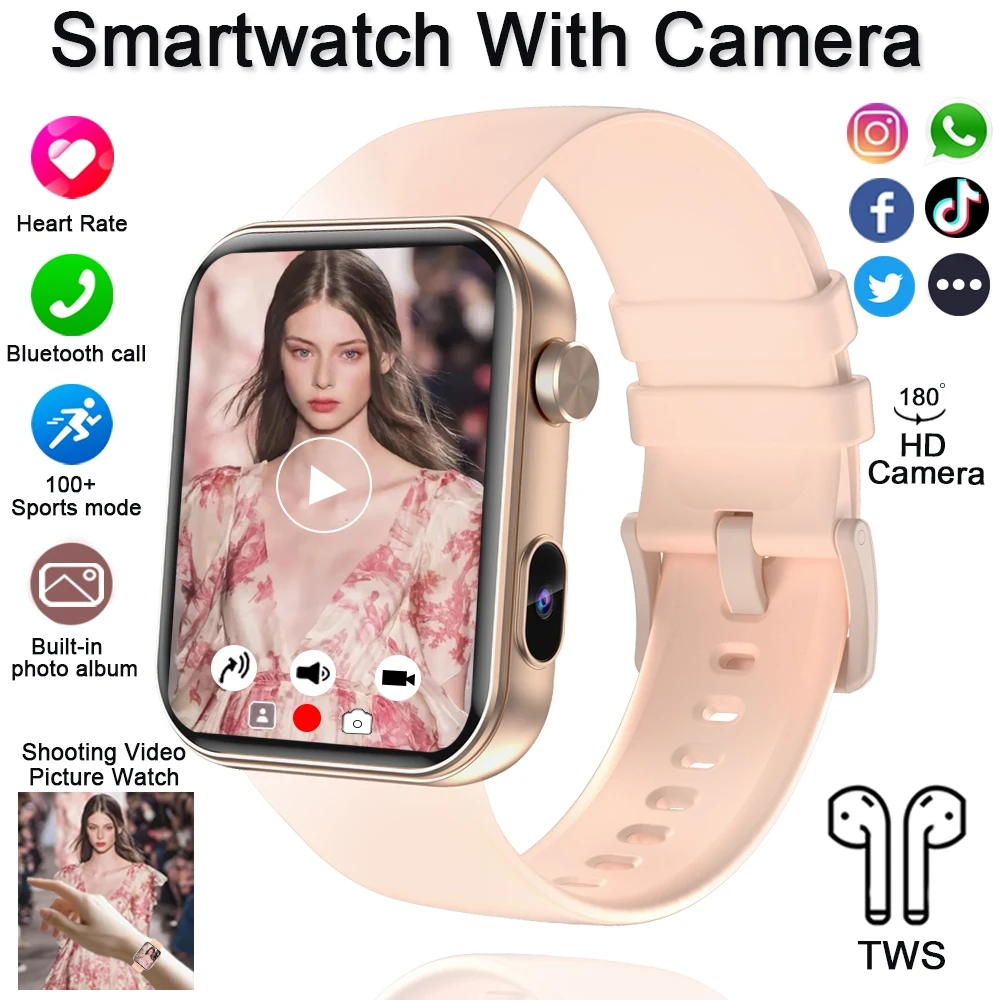 (rosa) Smartwatch Com Câmera, Reprodução De Música E Chamadas De Vídeo Tws.