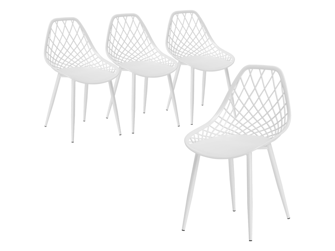 Conjunto de 4 cadeiras de jantar modernas com encosto furado plástico pernas de metal branco BTFORUS