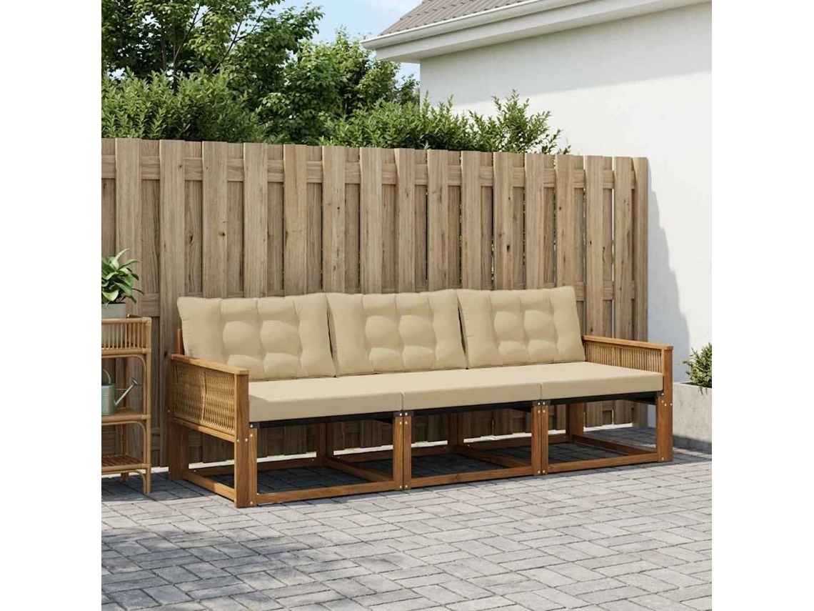 Vidaxl Conjunto De Sofás Para Exterior 3 Pcs Natural E Bege