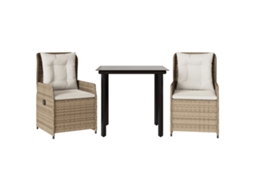 Conjunto de Jantar 3 Pcs para Jardim com Almofadões Vime Pe Bege MAISON EXCLUSIVE (3 pcs)