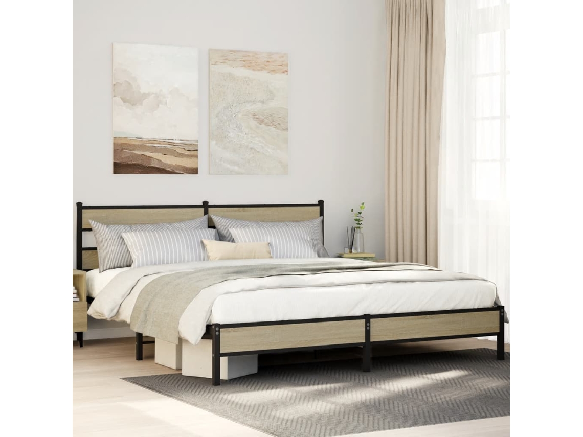 Vidaxl Estrutura De Cama Sem Colchão 200x200cm Metal Carvalho Sonoma